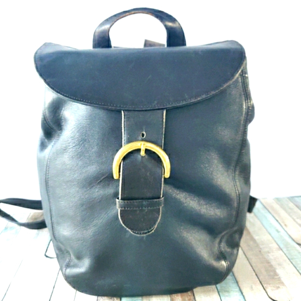 ❤️LRG COACH NYC BLACK LEATHER SHOULDER BG BACKPACK